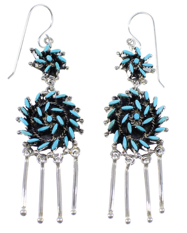 Authentic Sterling Silver Turquoise Needlepoint Hook Earrings AX51078